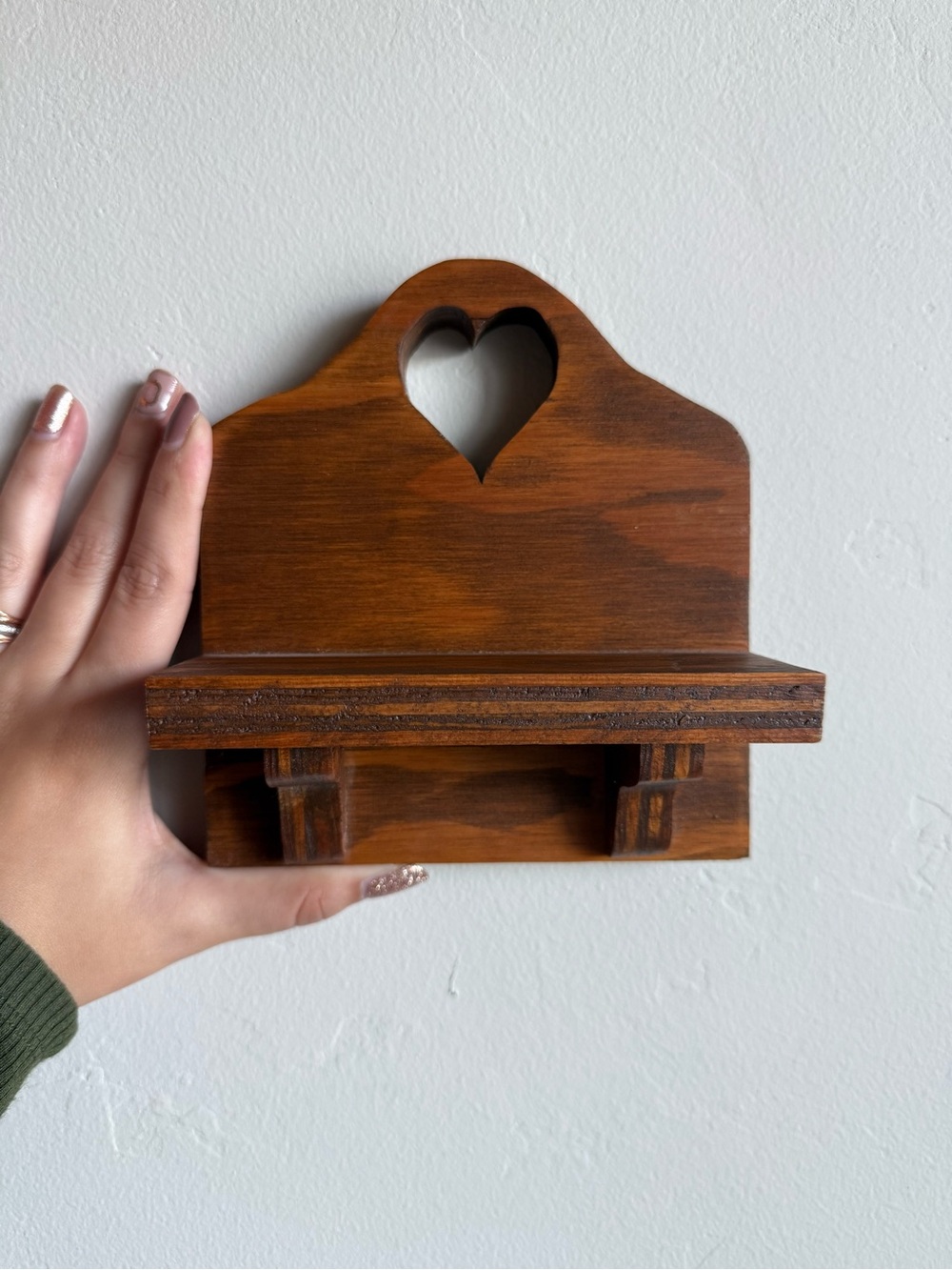Cottagecore Handcrafted Wooden Heart Shelf - Brown Wall Accent